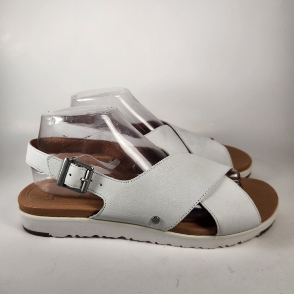 UGG Women's Kamile Sandal 10 White Leather Chris Cross Adjustable Comfort Shoe - Picture 11 of 11